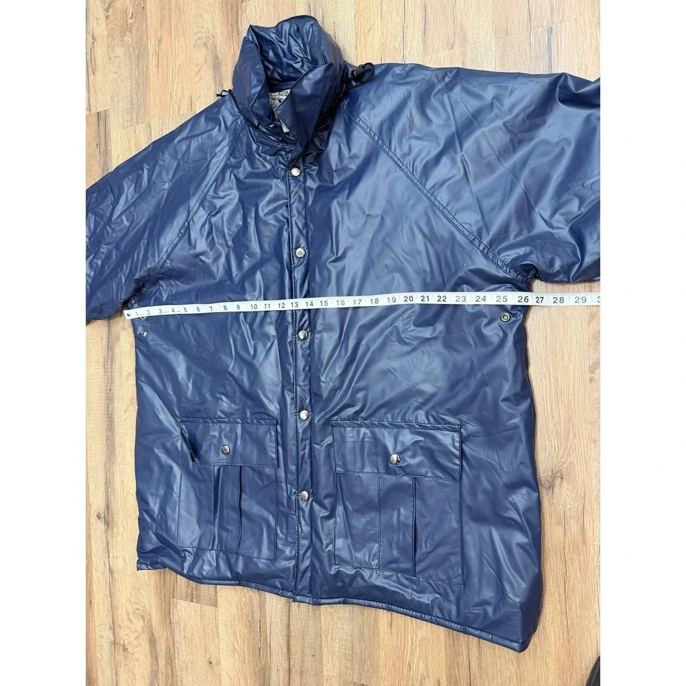 Duck Bay Vintage Waterproof Jacket Blue Flannel Lined Hooded‎ Mens L